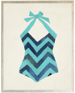 Teal and Navy Chevron Bathing Suit one piece distressed white shadow box