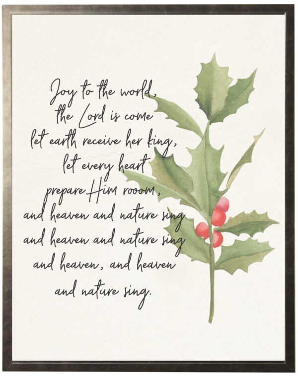 Joy to the World with watercolor holly