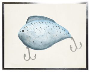 Grey and light blue with black marks fish lure