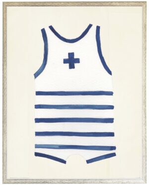 White with navy strip/cross mens one piece distressed white shadow box