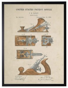Watercolor brown wood plane patent
