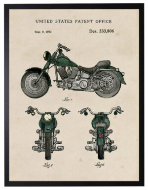 Watercolor green motocycle patent