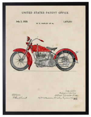 Watercolor red Harley motorcycle patent