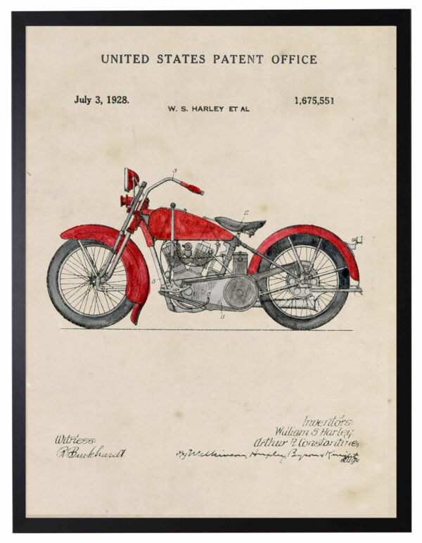 Watercolor red Harley motorcycle patent
