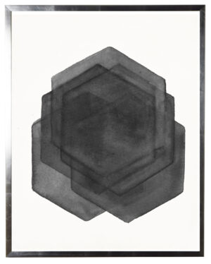 Black/white abstract watercolor hexagon w/ silver shadowbox