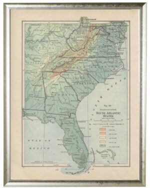 North American South East Atlantic & Gulf Coast map pewter shadow box