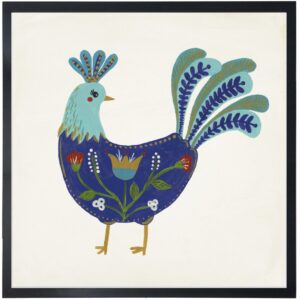 Blue folk art rooster