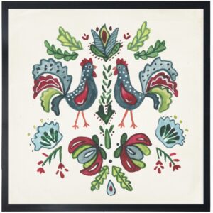 Floral folk art with multi color rooster