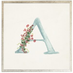 Blue letter A with floral accents