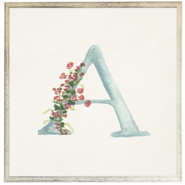 Blue letter A with floral accents