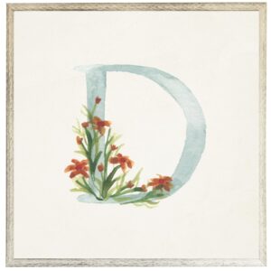 Blue letter D with floral accents