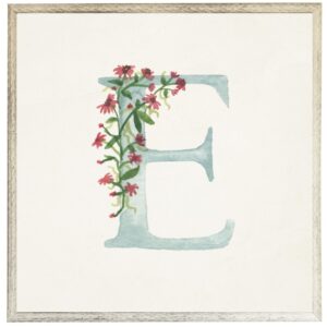 Blue letter E with floral accents