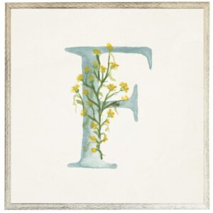 Blue letter F with floral accents