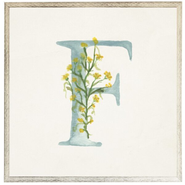 Blue letter F with floral accents