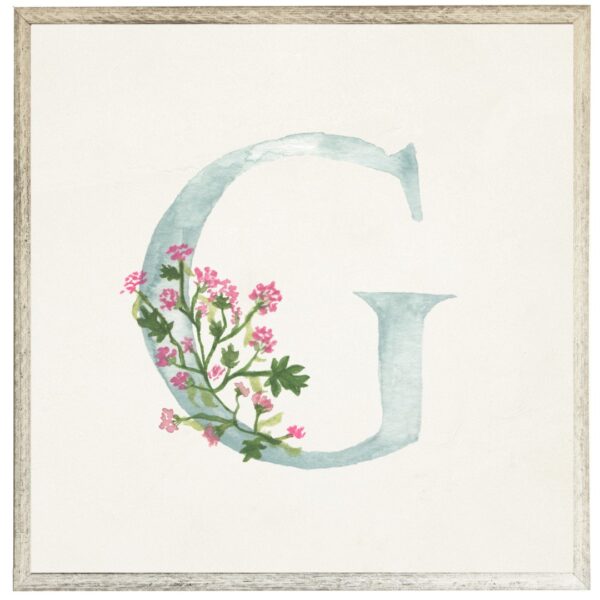 Blue letter G with floral accents