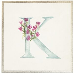 Blue letter K with floral accents
