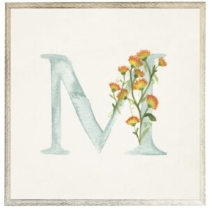 Blue letter M with floral accents
