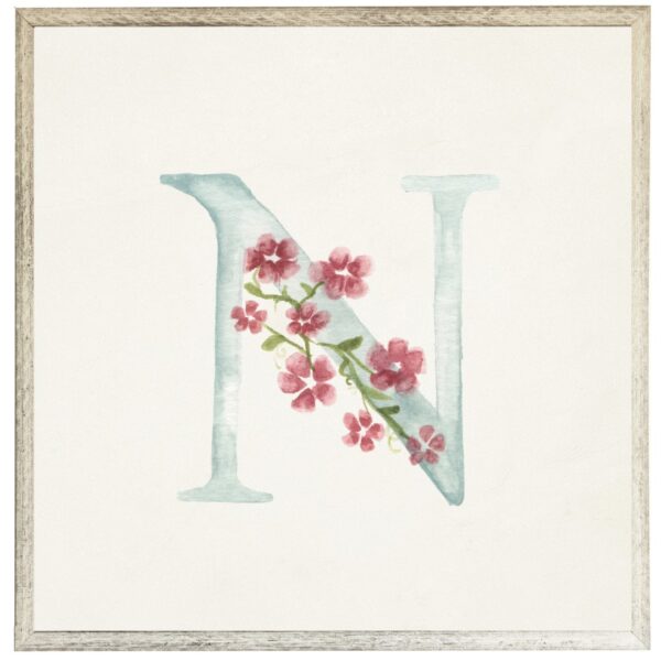 Blue letter N with floral accents