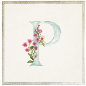 Blue letter P with floral accents