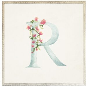 Blue letter R with floral accents