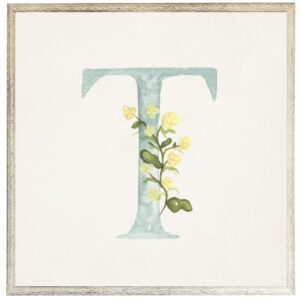 Blue letter T with floral accents