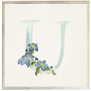 Blue letter U with floral accents