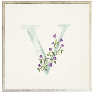 Blue letter V with floral accents