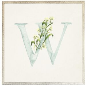 Blue letter W with floral accents