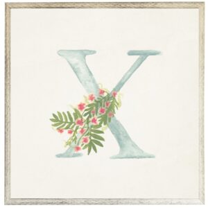 Blue letter X with floral accents