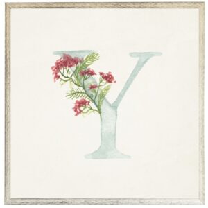 Blue letter Y with floral accents