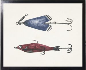 Watercolor camping red and blue fishing lures