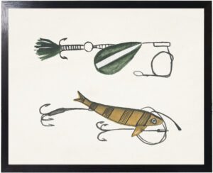 Watercolor camping green and yellow fishing lures
