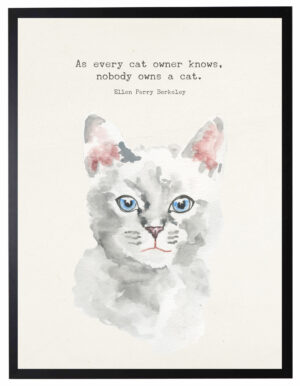 Watercolor White cat with As every cat owner knows quote