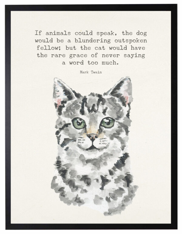 Watercolor White and black cat with If animals could speak quote