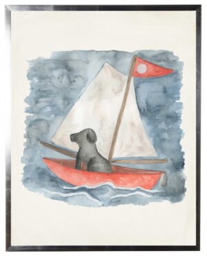 Watercolor Sailboat with dog