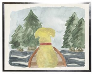 Watercolor Dog and Canoe