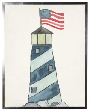 Watercolor Lighthouse with flying flag