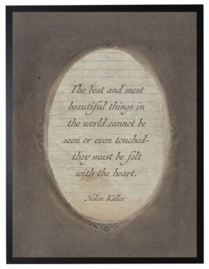 Helen Keller quote in dark brown oval frame