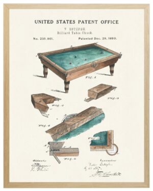 Pool Table patent  on light background