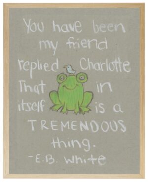 Frog and bird with quote in pastels