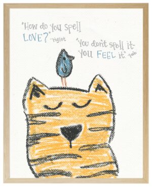 Cat and bird with friendship quote in pastels