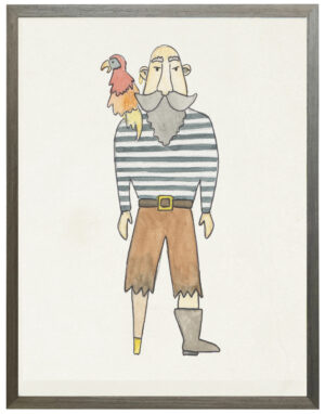 Watercolor Deckhand with parrot on his shoulder