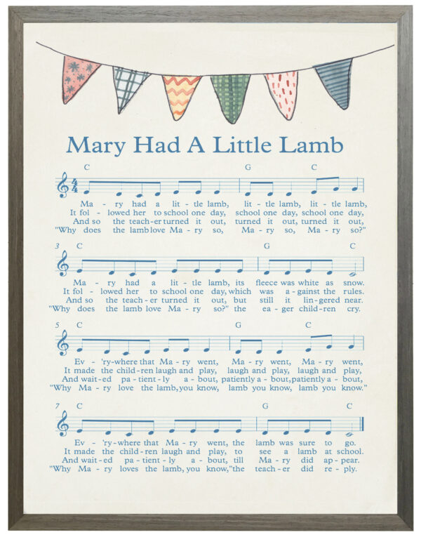 Mary Had a Little Lamb music with watercolor banner