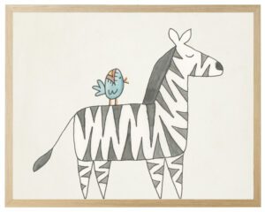Watercolor circus zebra with bird