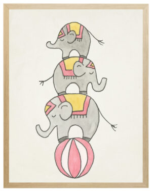 Watercolor elephant trio on circus ball
