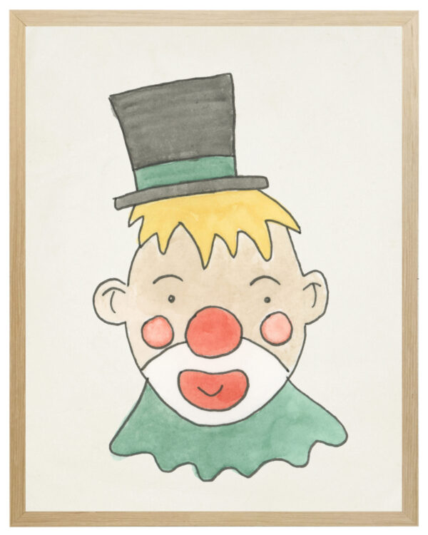 Watercolor circus clown with top hat