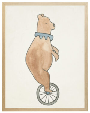 Watercolor circus bear on unicycle
