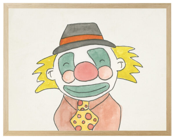 Watercolor circus clown with tie