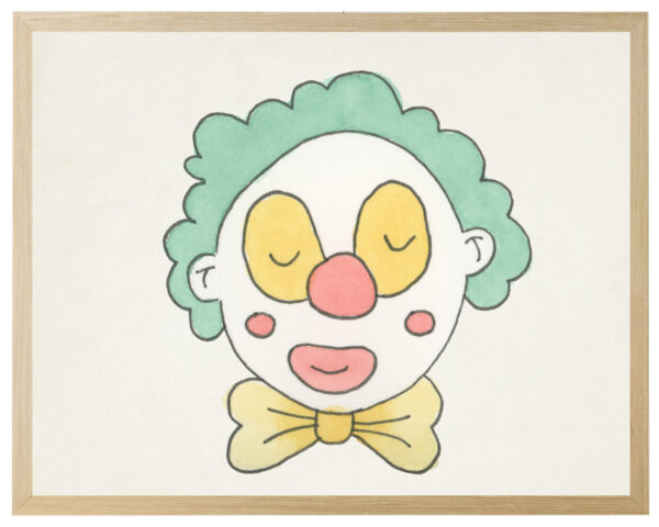 Watercolor circus clown with bow tie