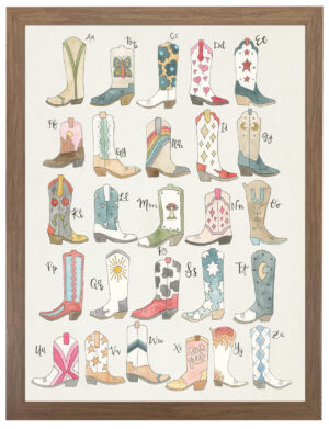 Watercolor Western Boot ABC art